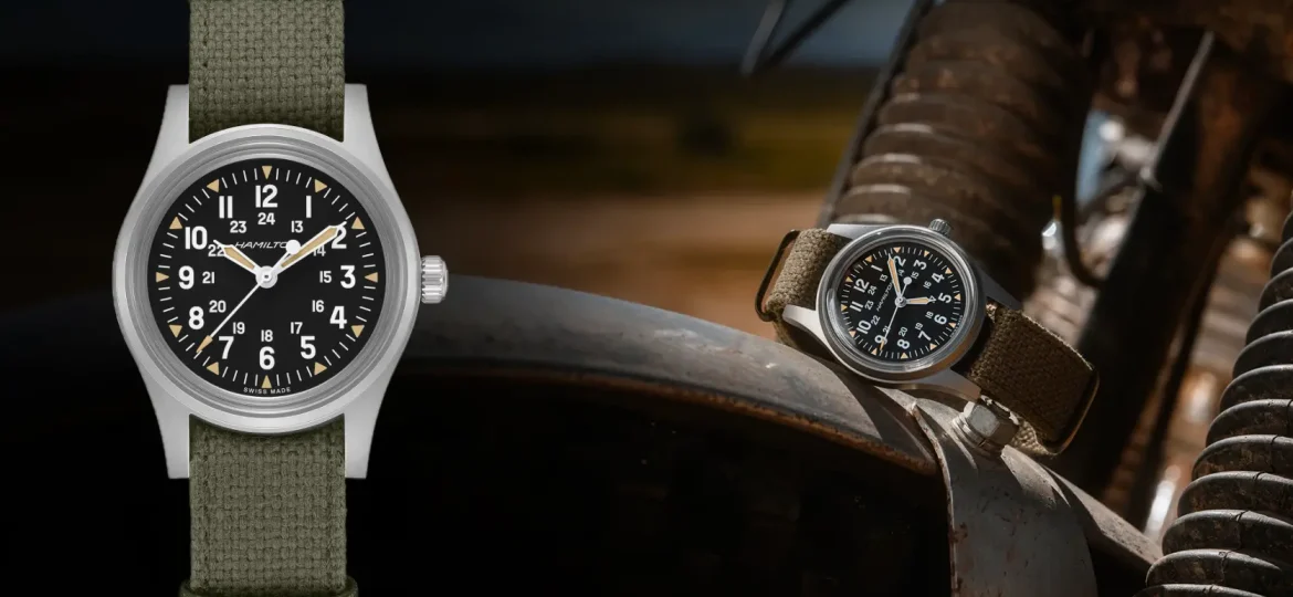 Hamilton Khaki Field Mechanical 36mm Edizione Speciale 250° USA con quadrante nero e cinturino NATO kaki