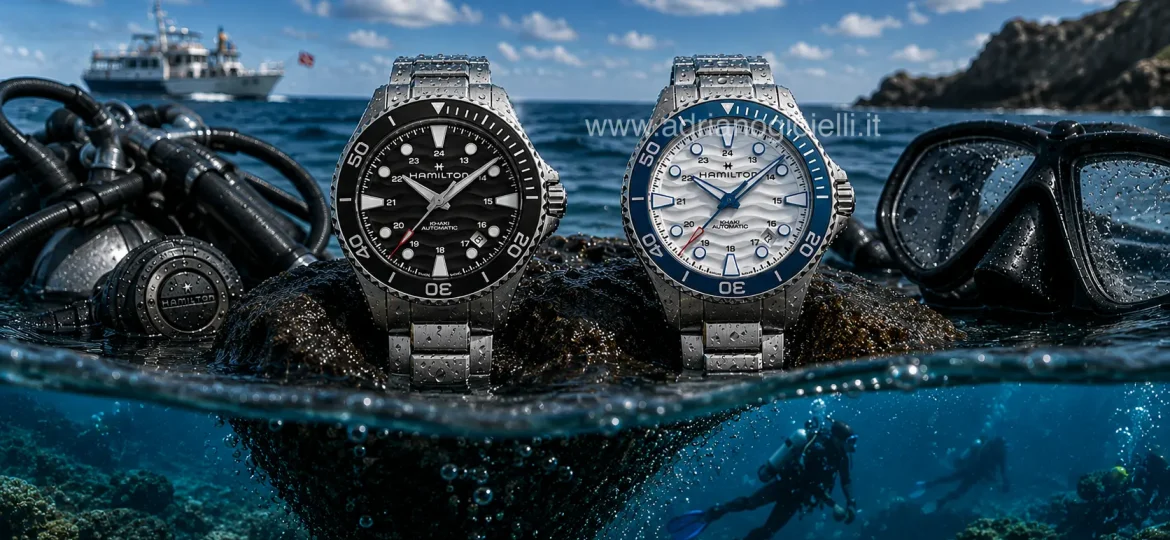 Hamilton Khaki Navy Auto 40mm con quadrante laccato 3D a onde, ghiera unidirezionale e calibro H-10 automatico svizzero
