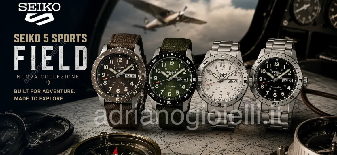 I quattro nuovi modelli Seiko 5 Sports Field 2026 con ghiera bussola: HDB006, HDB007, HDB008 e HDB009