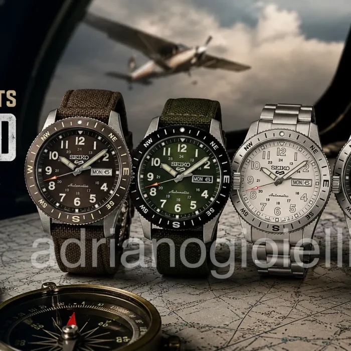 I quattro nuovi modelli Seiko 5 Sports Field 2026 con ghiera bussola: HDB006, HDB007, HDB008 e HDB009