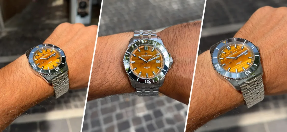 Orologio Venezianico Nereide Tigris con quadrante in Occhio di Tigre naturale e bracciale Sansovino